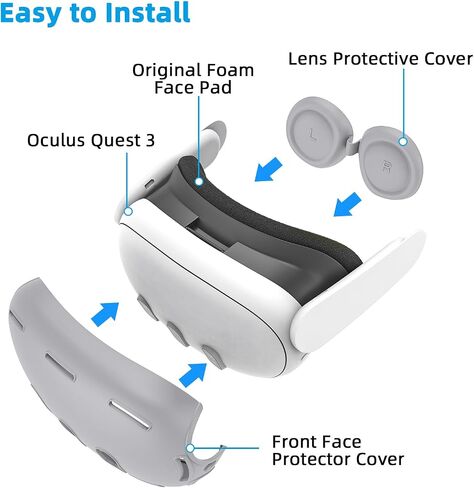 Relohas Deluxe VR Accessories for Meta Quest 3, Safe 2 in 1 Silicone Case Set for Oculus Quest 3, Include Upgraded Lens Protector, VR Shell No Signal Disturbance Cover (Grey) in Saudi Arabia