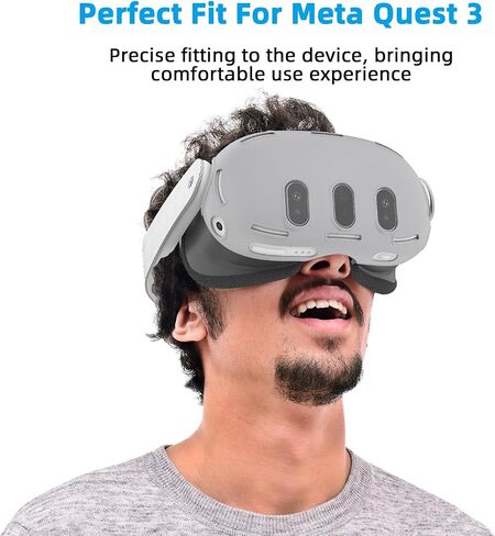Relohas Deluxe VR Accessories for Meta Quest 3, Safe 2 in 1 Silicone Case Set for Oculus Quest 3, Include Upgraded Lens Protector, VR Shell No Signal Disturbance Cover (Grey) in Saudi Arabia