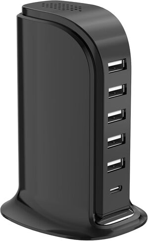 Charging Station for Multiple Devices 40W Upoy, Wall Charger Block 5 USB Ports(Shared 6A), USB Charging Hub Smart IC, Charger Tower with Type-C 3A for iPhone iPad Tablets Smartphones, Home Office Use in Kuwait