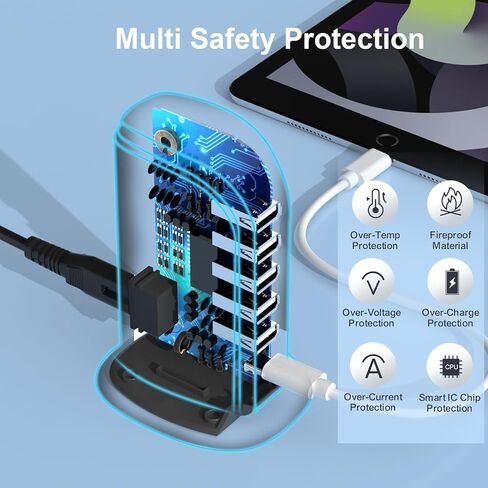 Charging Station for Multiple Devices 40W Upoy, Wall Charger Block 5 USB Ports(Shared 6A), USB Charging Hub Smart IC, Charger Tower with Type-C 3A for iPhone iPad Tablets Smartphones, Home Office Use in Kuwait
