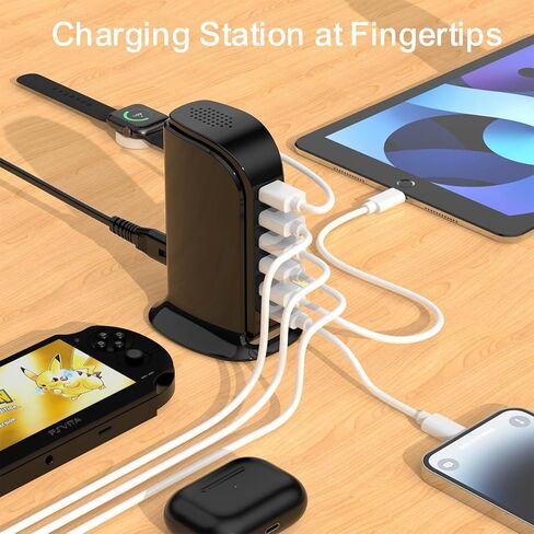 Charging Station for Multiple Devices 40W Upoy, Wall Charger Block 5 USB Ports(Shared 6A), USB Charging Hub Smart IC, Charger Tower with Type-C 3A for iPhone iPad Tablets Smartphones, Home Office Use in Kuwait