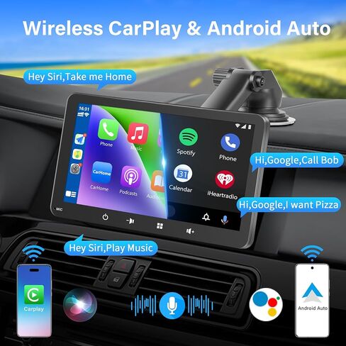 Apple Carplay,Portable Wireless Apple Car Play and Android Auto, 7'' Touch Screen Car Stereo,Car Radio with Backup Camera,Wireless AirPlay,Mirror Link,Bluetooth 5.0 Handsfree/FM/AUX/MIC/USB/TF in Kuwait