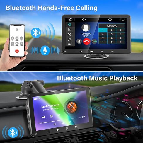 Apple Carplay,Portable Wireless Apple Car Play and Android Auto, 7'' Touch Screen Car Stereo,Car Radio with Backup Camera,Wireless AirPlay,Mirror Link,Bluetooth 5.0 Handsfree/FM/AUX/MIC/USB/TF in Kuwait
