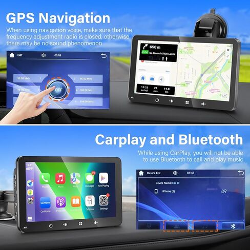 Apple Carplay,Portable Wireless Apple Car Play and Android Auto, 7'' Touch Screen Car Stereo,Car Radio with Backup Camera,Wireless AirPlay,Mirror Link,Bluetooth 5.0 Handsfree/FM/AUX/MIC/USB/TF in Kuwait