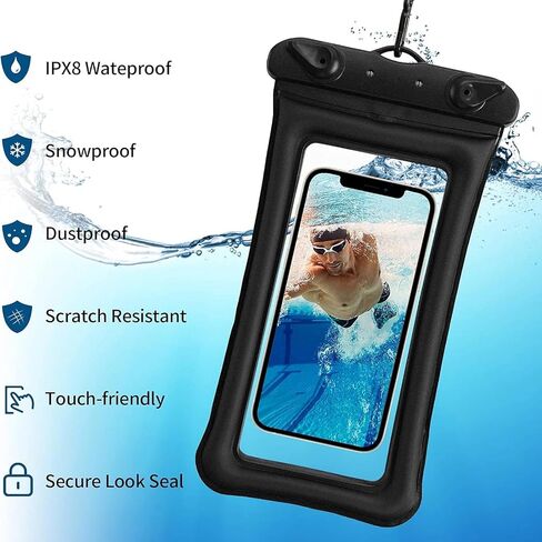 Floating Waterproof Phone Pouch Holder Dry Bag Case for Samsung Galaxy S24 Ultra S23+ S22 S21 Note 20 A13 A14 A15 A23 A35 A54 A55 A20 A21 A51 A71 iPhone 16 15 Pro Max 14 13 XR up to 7",Black in Saudi Arabia