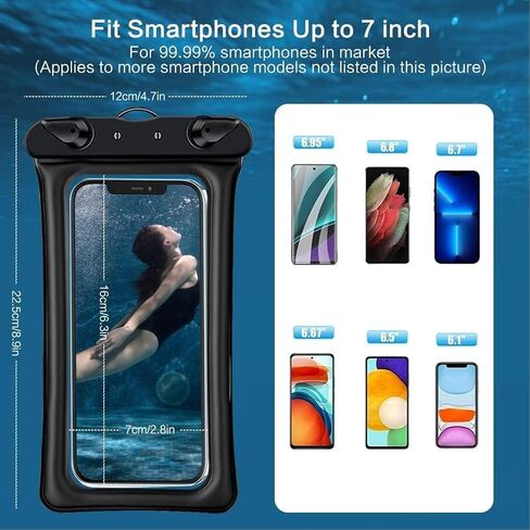 Floating Waterproof Phone Pouch Holder Dry Bag Case for Samsung Galaxy S24 Ultra S23+ S22 S21 Note 20 A13 A14 A15 A23 A35 A54 A55 A20 A21 A51 A71 iPhone 16 15 Pro Max 14 13 XR up to 7",Black in Saudi Arabia