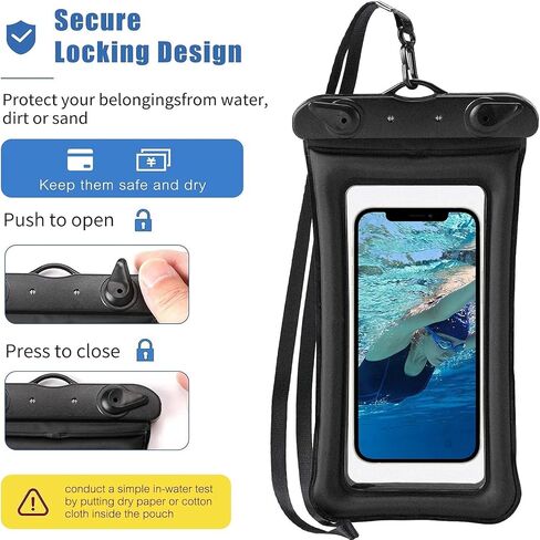Floating Waterproof Phone Pouch Holder Dry Bag Case for Samsung Galaxy S24 Ultra S23+ S22 S21 Note 20 A13 A14 A15 A23 A35 A54 A55 A20 A21 A51 A71 iPhone 16 15 Pro Max 14 13 XR up to 7",Black in Saudi Arabia