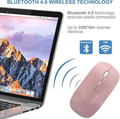 Bluetooth Wireless Mouse for MacBook Air Mac Pro Laptop Computer iPad Pad PC Laser Optical Rechargeable Mini Slim Silent Mouse Widely Used Desktop Hp iMac (Rose Gold) in Saudi Arabia