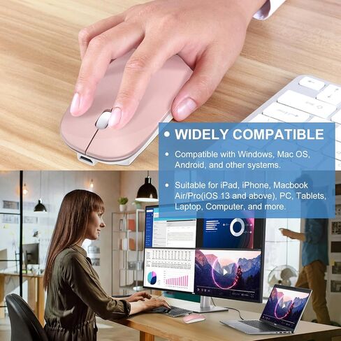 Bluetooth Wireless Mouse for MacBook Air Mac Pro Laptop Computer iPad Pad PC Laser Optical Rechargeable Mini Slim Silent Mouse Widely Used Desktop Hp iMac (Rose Gold) in Saudi Arabia