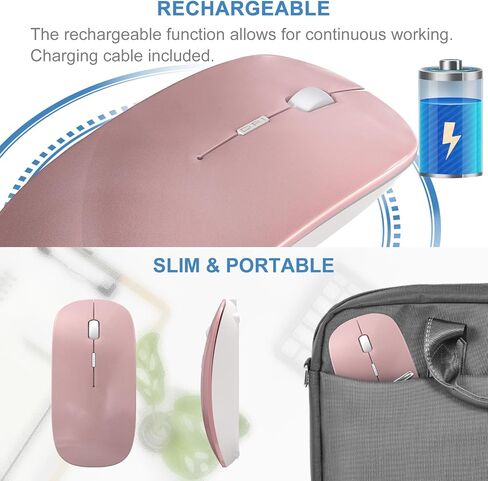 Bluetooth Wireless Mouse for MacBook Air Mac Pro Laptop Computer iPad Pad PC Laser Optical Rechargeable Mini Slim Silent Mouse Widely Used Desktop Hp iMac (Rose Gold) in Saudi Arabia
