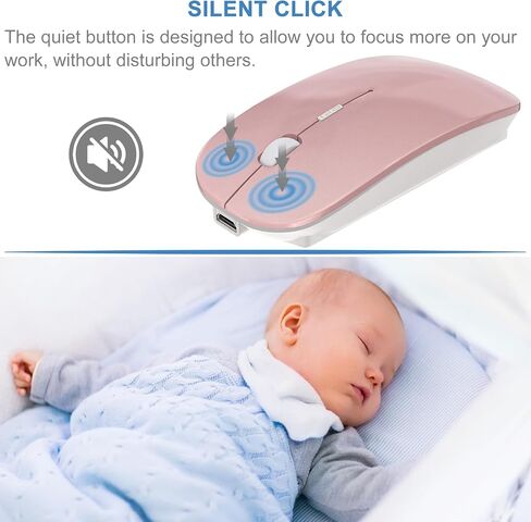 Bluetooth Wireless Mouse for MacBook Air Mac Pro Laptop Computer iPad Pad PC Laser Optical Rechargeable Mini Slim Silent Mouse Widely Used Desktop Hp iMac (Rose Gold) in Saudi Arabia