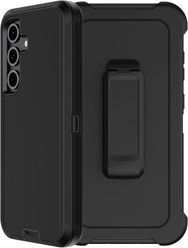 RubCase for Samsung Galaxy S24 FE Case with Belt Clip Holster, 2 x Screen Protector, Heavy Duty Military Grade Full Body Shockproof Rugged Protective Cover for Samsung Galaxy S24 FE Black in Kuwait