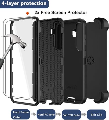 RubCase for Samsung Galaxy S24 FE Case with Belt Clip Holster, 2 x Screen Protector, Heavy Duty Military Grade Full Body Shockproof Rugged Protective Cover for Samsung Galaxy S24 FE Black in Kuwait
