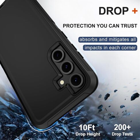 RubCase for Samsung Galaxy S24 FE Case with Belt Clip Holster, 2 x Screen Protector, Heavy Duty Military Grade Full Body Shockproof Rugged Protective Cover for Samsung Galaxy S24 FE Black in Kuwait