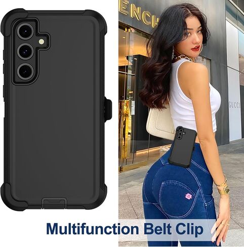 RubCase for Samsung Galaxy S24 FE Case with Belt Clip Holster, 2 x Screen Protector, Heavy Duty Military Grade Full Body Shockproof Rugged Protective Cover for Samsung Galaxy S24 FE Black in Kuwait