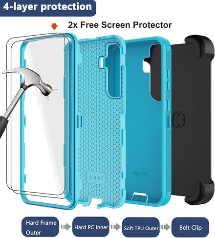RubCase for Samsung Galaxy S24 FE Case with Belt Clip Holster, 2 x Screen Protector, Heavy Duty Military Grade Full Body Shockproof Rugged Protective Cover for Samsung Galaxy S24 FE Black in Kuwait