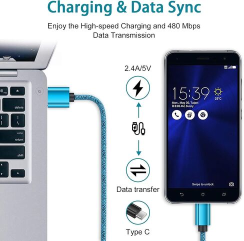 كابل شاحن USB من النوع C 3FT 2 حزمة لهاتف iPhone 15 Pro Max Plus، سلك شحن قصير للسيارة هاتف أندرويد سريع لهاتف Samsung Galaxy S24 A15 A25 S23 S22 S21 S20 FE Ultra A54 A14 A13 A05s A53 Z Fold 5 Flip 5 in Kuwait