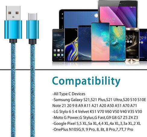 كابل شاحن USB من النوع C 3FT 2 حزمة لهاتف iPhone 15 Pro Max Plus، سلك شحن قصير للسيارة هاتف أندرويد سريع لهاتف Samsung Galaxy S24 A15 A25 S23 S22 S21 S20 FE Ultra A54 A14 A13 A05s A53 Z Fold 5 Flip 5 in Kuwait