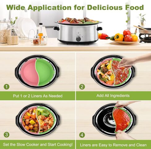 Silicone Slow Cooker Liners, Reusable 2 Divider Insert Fits for Crock-pot Oval 6 QT Slow Cooker, Dishwasher Safe, Easy Cleanup, Food-Grade BPA Free Cooking Liners for Most 6 QT Slow Cooker in Saudi Arabia