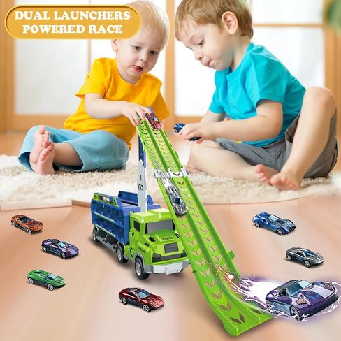 Toddler Car Truck Toys,Car Carrier Truck Toy for Kids Age 3-5 4-8,Foldable Car Track Sets with 2.8-Ft Race Track and 6 Die-Cast Race Cars, Truck Toys Gifts for 3 4 5 6 7 8+ Year Old Boys Girls(orange) in Kuwait