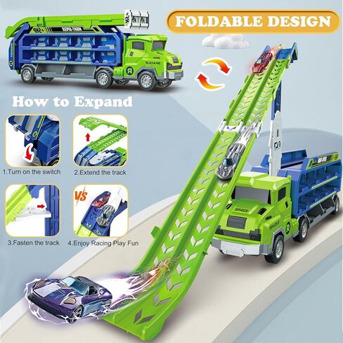 Toddler Car Truck Toys,Car Carrier Truck Toy for Kids Age 3-5 4-8,Foldable Car Track Sets with 2.8-Ft Race Track and 6 Die-Cast Race Cars, Truck Toys Gifts for 3 4 5 6 7 8+ Year Old Boys Girls(orange) in Kuwait