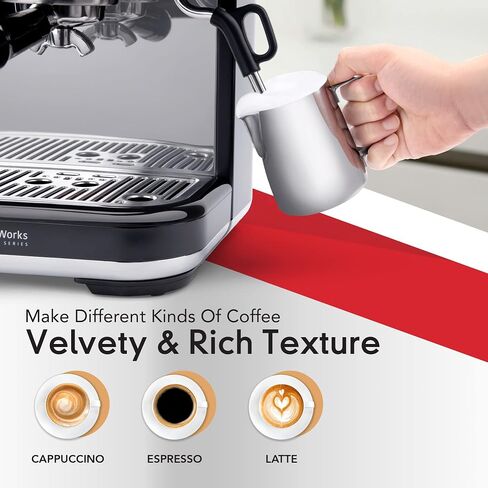 EspressoWorks Barista Pro Series Espresso Machine with Grinder, LCD Display and Steamer - Ready To Go In 60 Sec - 15-Bar Latte and Cappuccino Machine 30-Piece Bundle - Coffee Gifts (Silver) in Kuwait