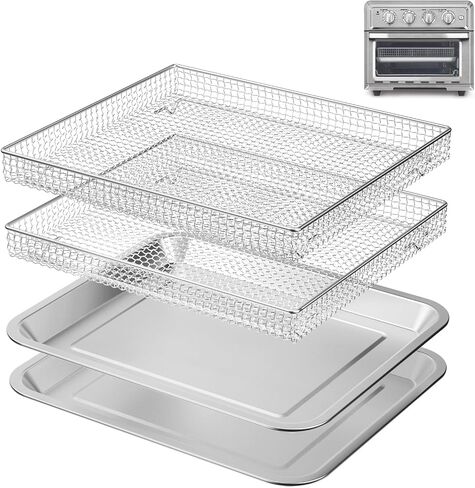 Stainless Steel Baking Tray Pan and Air Fryer Basket Compatible with Cuisinart Airfryer TOA-060 and TOA-065 Stainless Steel Baking Pan, Cooking and Baking for Convection Toaster Oven in Saudi Arabia