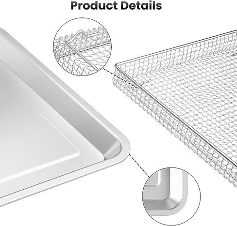 Stainless Steel Baking Tray Pan and Air Fryer Basket Compatible with Cuisinart Airfryer TOA-060 and TOA-065 Stainless Steel Baking Pan, Cooking and Baking for Convection Toaster Oven in Saudi Arabia