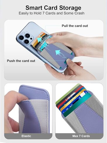 Miroddi لمحفظة MagSafe، حامل بطاقات محفظة مغناطيسية رفيعة لـ MagSafe، محفظة هاتف مغناطيسية جلدية لظهر سلسلة iPhone 15/14/13/12، قوة مغناطيسية معززة، 7 بطاقات بحد أقصى، أرجواني in Kuwait