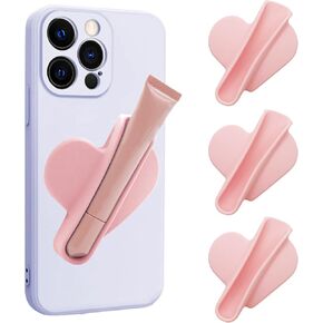 4PCS Lip Gloss Adhesive Sleeve for Cell Phone, Heart Shape Silicone Lip Phone Holder Back Stick on Case for iPhone Android Galaxy Smartphones (4 Pcs White)