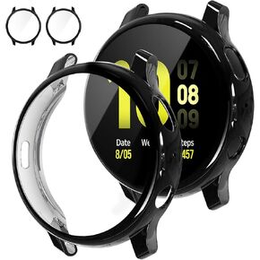 [2Pack] Tensea Compatible with Samsung Galaxy Watch Active 2 Screen Protector Case 44mm, Bumper Full Around Cover for Samsung Galaxy Watch Active2 44 (Black, 44mm)