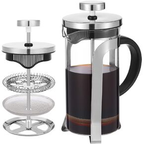 French Press Coffee Maker Carafe Coffee Presser Heat Resistant Glass with 3 Level Filtration System Stainless Steel Brews Coffee and Tea Press 12 Oz
