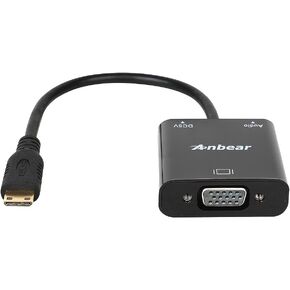 Mini HDMI to VGA Adapter, Gold Plated VGA to Mini HDMI with 3.5mm Audio (Male to Female) 1080p Video Converter Adapter with 3.5mm Audio