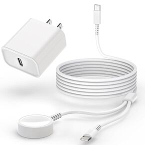 Watch Charger for Apple Watch Charger, 2 in 1 USB C Magnetic iWatch Charger Cord Fast Charging Lighting Cable 6FT with Type C Wall Plug Block for Apple Watch Series 10/Ultra/9/8/7/6/SE/5,iPhone 14/13