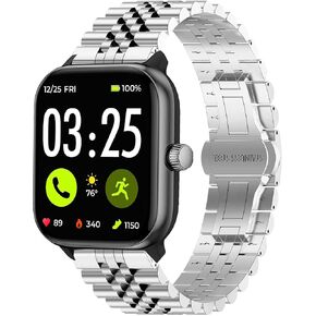 Compatible with Spade & Co Health Smartwatch 4 bands, Solid Stainless Steel Heavy Band with Butterfly Folding Clasp Link Bracelet Compatible with Spade & Co Health Smartwatch 4 1.85 Inches