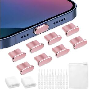 8 pcs Dust Plug for iPhone, VEINARDYL USB C Charging Port Protector Cap with 10 Cleaning Brush, Headphone Jack Dust Plug Charger Cover Compatible with iPhone 15/16 Plus Pro Max iPad 10th/ Air-Green