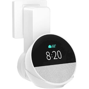Wall Mount Holder for Echo Spot (2024 Release), Outlet Wall Mount Stand for Echo Spot, No Screws or Drilling Needed, Space-Saving Spot Accessories with Cable Hidden Storage(WL803), White