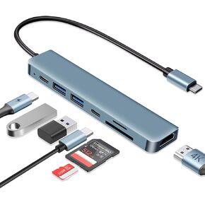 USB C Hub,7in1 USB C Multiport Adapter,USB Docking Station,USB C Dongle with 4K HDMI,Type-C, PD100W, TF/SD Card Reader and USB 3.0/2.0 Port for Mac OS, Windows,Linux and Other Type C Devices