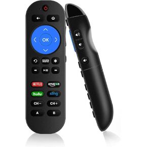 جهاز تحكم عن بعد مبرمج لاستبدال جهاز التحكم عن بعد Roku مع مفتاح الصوت - جهاز تحكم عن بعد الكل في واحد لـ Roku Express 4K+، Premiere/+، Ultra، 1 2 3 4، وتلفزيون Vizio مع 9 مفاتيح تعليمية إضافية (ليس لعصا Roku)