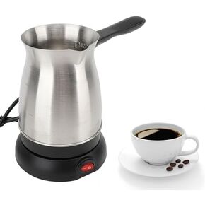 Turkish Coffee Pot, 0.6 L 600W Electric Turkish Coffee Maker, Stainless Steel Tea Maker, Milk Warmer, 5 to 6 Cup Capacity with Long Handle, Brew Coffee in 3 to 5 Minutes