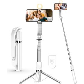 55" Phone Tripod & Selfie Stick,Cell Phone Tripods Stand with Wireless Remote,Phone Holder with Detachable Light, for iPhone 14 13 12 pro Xr X 8Plus 7, Android, Samsung Galaxy S22 S21 and More