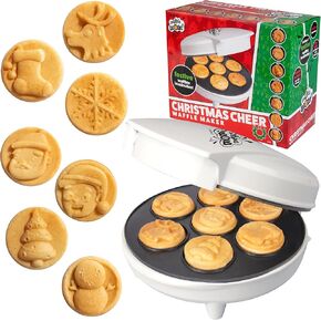 Christmas Cheer Holiday Waffle Maker- Make X-Mas Winter Breakfast Special w/Cute Pancakes or Waffles for Kids, Adults - Electric Nonstick Waffler Iron, Features a Snowman, Santa & More, Fun Gift
