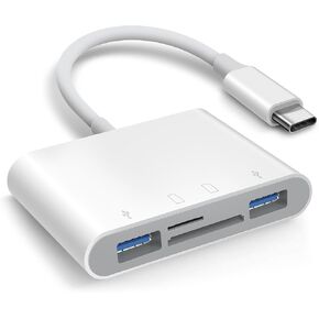 SD Card Reader for iPhone 15 Mac MacBook Card Adapter with SD MicroSD Dual USB-A 4 Slots Trail Camera Memory Card Viewer, Portable No App Required Plug and Play