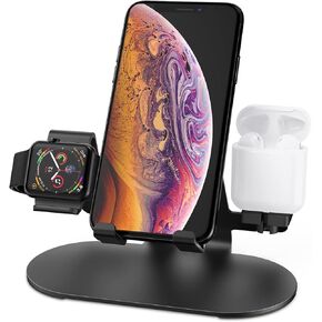 3 in 1 Phone Stand for Desk Aluminum Apple Watch Charger Stand Phone Holder for iPhone 14 13 12 11 All Series, iWatch Series 8/SE2/7/6/SE/5/4/3/2, AirPods, iPad