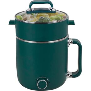 Electric cooker, 1.8L portable hot pot with steamer, electric hot pot stainless steel, multifunctional travel electric cooker, can cook eggs, pasta, soup, oatmeal, dual temperature control, with anti-dry burn protection, suitable for dormitories and offic