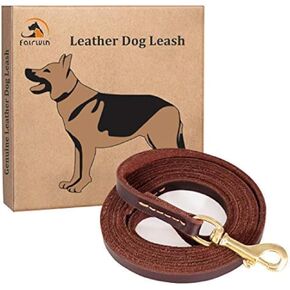 FAIRWIN Braided Leather Dog Training Leash 6 Foot - Military Grade Heavy Duty Dog Leash for Large Medium Small Dogs (Brown, M:5/8" x 6ft)
