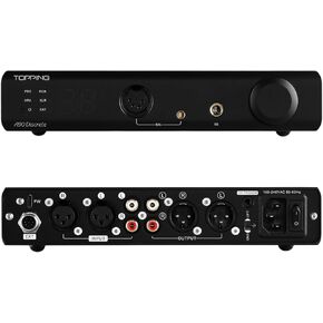 مضخم سماعة الرأس Topping A90 منفصل تمامًا ومتوازن HiFi NFCA 4Pin XLR/4.4 مم متوازن/6.35 مم SE Out 9800mWx2 مضخم صوت لسماعات الرأس المكتبية مع جهاز تحكم عن بعد (أسود)