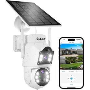 Solar Security Cameras Wireless Outdoor,【Dual Lens】 100% Wire-Free Battery Powered Camera, Pan Tilt, 4MP Color Night Vision, PIR Motion Detection, Spotlight/Siren Alarm, 2-Way Talk, Only 2.4G WiFi