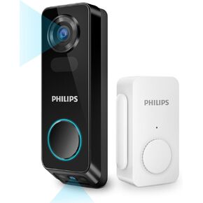 PHILIPS Dual Camera Video Doorbell Wireless, 2K with HDR, Security Camera, Wi-Fi Video Doorbell with Chime, No Monthly Fees, Compatible with Alexa & Google Assistant, Battery/Wired Powered