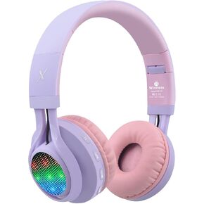 Riwbox WT-7S Bluetooth Headphones Light Up, Foldable Stero Wireless Headset with Microphone and Volume Control for PC/Tablet/TV/Travel (Pink)